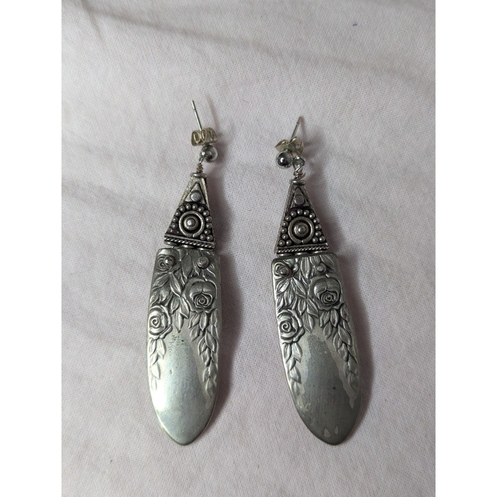 Handmade Flatware silverware Fork spoon post 2.5" earrings flowers design